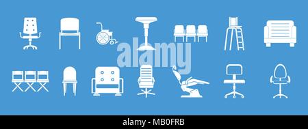 Chair icon blue set vector Stock Vector