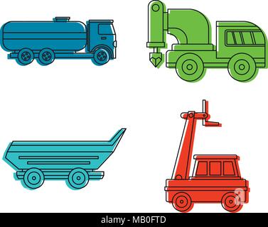 Special vehicle icon set, color outline style Stock Vector
