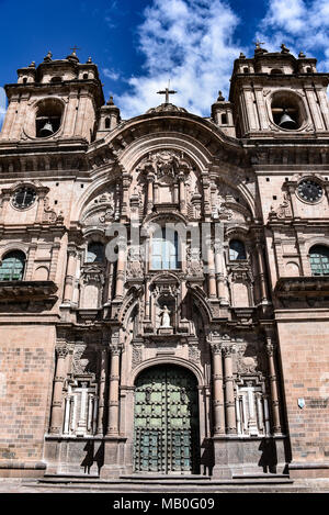 March 30, 2018 - Cusco, Peru: Plaza de Armas and Church of the Society of Jesus or Iglesia de la Compania de Jesus Stock Photo