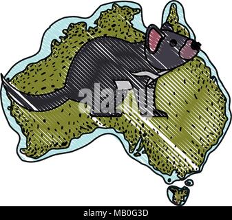 tasmanian devil australian continent map animal wildlife vector ...