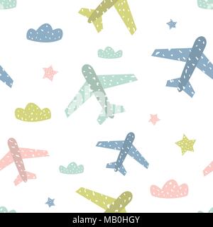 Cute seamless pattern with paper airplane and hearts. Template for ...