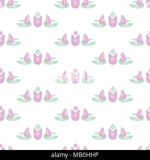 Seamless pattern with repeating flowers of water lily, isolated on white background - vector Stock Vector