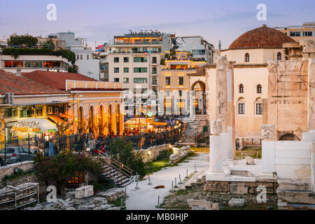 Remains of the Hadrian's Library and the old mosque in Monastiraki square in Athens. Stock Photo