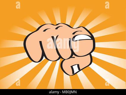 Hand pointing index finger at viewer with colorful sun rays in background vector illustration isolated on white Stock Vector