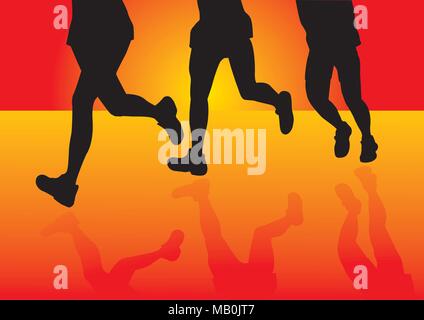 People in silhouette running marathon with colorful background illustration Stock Vector