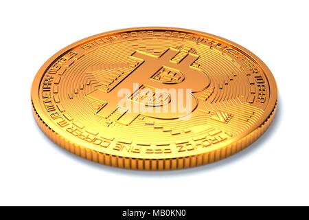 Single bitcoin isolated on white background with slight shadow Stock Photo