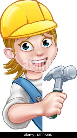 Cartoon Woman Builder Carpenter Stock Vector