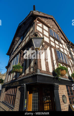 The Tudor, timber framed Old Wellington Inn in Shambles Square, Manchester, UK Stock Photo