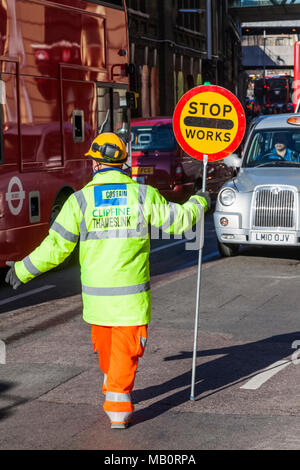 England, London, Construction Site Traffic Marshal Stock Photo