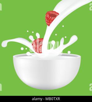 Raspberry in milk splash. vector illustration Stock Vector