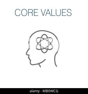 Core Values Outline Icon w person & collaborating / thinking ideas Stock Vector