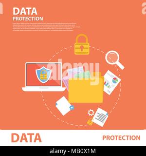Data Protection Flat Icon Banner Concept Stock Vector