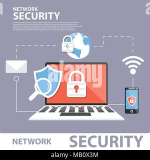 Network Security Flat Icon Banner Concept Stock Vector