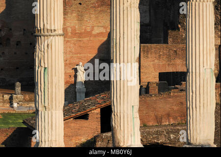 Tempio dei Dioscuri (Temple of Castor and Pollux) and Casa delle Vestali (House of the Vestal Virgins) in Foro Romano (Forum Romanum) in Historic Cent Stock Photo