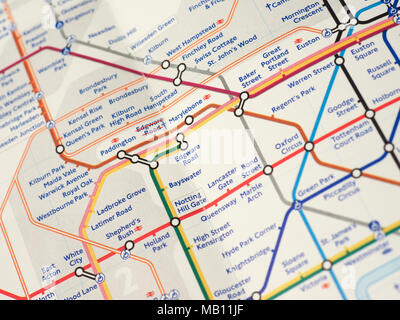 LONDON, UK - CIRCA 2018: map of London Underground tube stations with ...