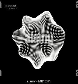 Deformed 3d sphere. Vector Illustration of Cyber or biological virus. Space sound waves. Stock Vector