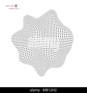 Deformed 3d sphere. Vector Illustration of Cyber or biological virus. Space sound waves. Stock Vector