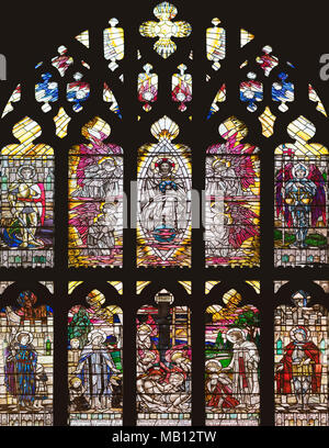 The Sorrowful / Hopeful World War One Commemorative Window by Christopher Whall (1920) in Leicester Cathedral, UK Stock Photo