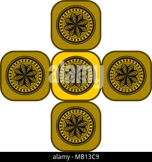 Ornamental geometric, medieval styled symbolic floral pattern Stock Vector