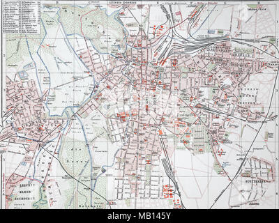 Historic map of Leipzig, Germany, 19th Century, Historische Stock Photo ...