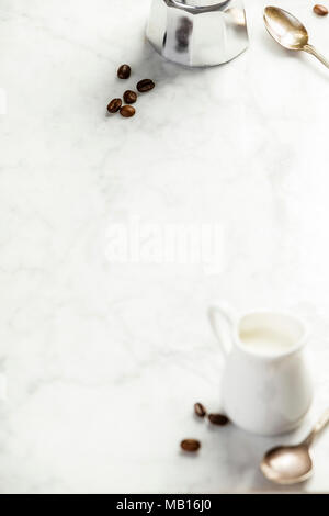 Coffee composition on white marble background. Food frame concept Stock Photo