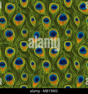 Seamless repeating pattern of peacock feathers Stock Vector