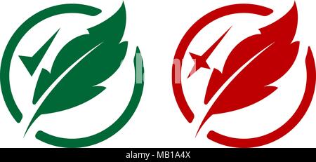 Two icons with feathers. Permitted and prohibited Stock Vector