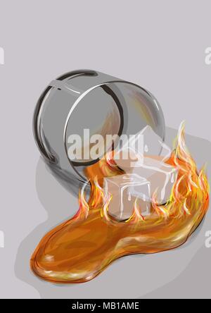 glass of whiskey and ice with fire Stock Vector