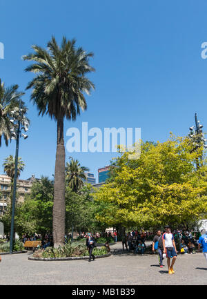 Panorama of Plaza de Armas square. It's the main square of Santiago. I'is the centerpiece of the initial layout of Stock Photo