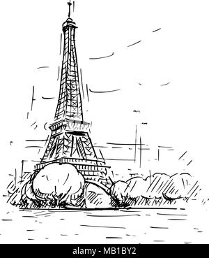 Cartoon Sketch of Eiffel Tower in Paris, France Stock Vector