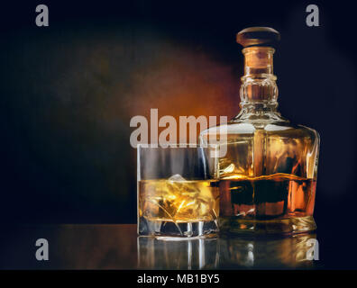 Download Glass And Bottle Of Whiskey On A Yellow Background Stock Photo Alamy Yellowimages Mockups