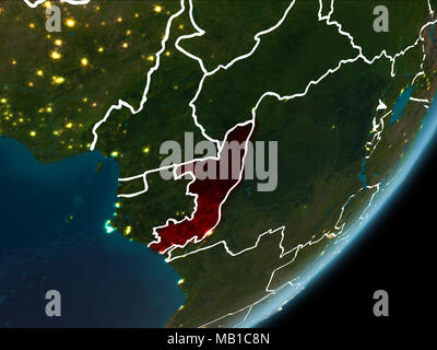 Night map of Congo as seen from space on planet Earth. 3D illustration ...