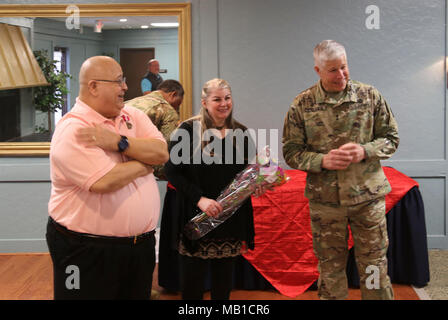 MG DeBlieck praises Oscar Sanchez for his nearly 50 years of service during Sanchez' retirement ceremony held at the Fort Jackson NCO club. Stock Photo