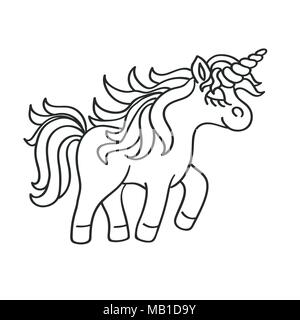 Hand drawing walking outline unicorn  icon isolated on the white background Stock Vector