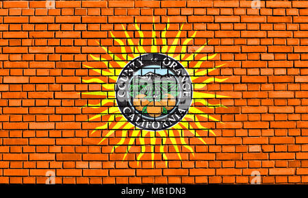 flag of Orange County painted on brick wall Stock Photo