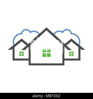 Pleasant Neighboor Residence Real Estate Illustration Logo Symbol Vector Graphic Design Stock Vector