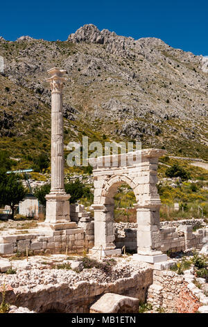 Travel and sighseeing concept. Ruins of ancient town Sagalassos located in the Taurus mountains of Antalya region in Turkey. Stock Photo