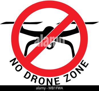 No drone zone - black quadcopter in red crossed circle symbol Stock Vector