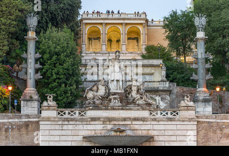 View on Pincian Hill from Piazza del Popolo in the evening dusk Stock Photo