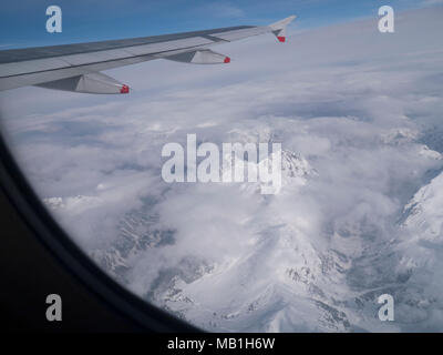 Flying over the Austrian Alps Stock Photo