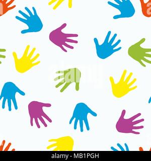 International Childrens Day. Concept of the event. Childrens palms. Seamless pattern. Isolated on white background Stock Vector