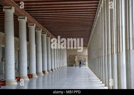 Athens, Greece - December 28, 2017: Tourists visiting the Museum of the Ancient Agora inside Stoa of Attalos in Athens, Greece. Stock Photo