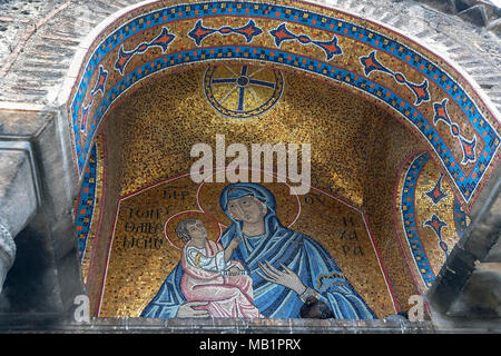 Byzantine icon of Virgin Mary, Church of Agios Eleftherios or Little Metropolis in Athens, Greece. Stock Photo