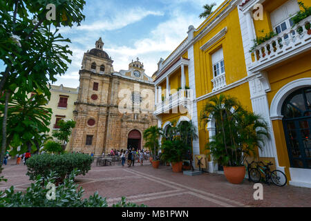 Cartagena, Colombia - August 3, 2017: Unidentified people walking through the streets of Cartagena in Colombia. Stock Photo