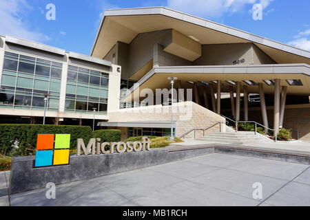 Microsoft Visitor Center in Building 92 of Microsoft main campus, 15010 NE 36th St, Redmond, Washington. The building has a Pacific Northwest style Stock Photo