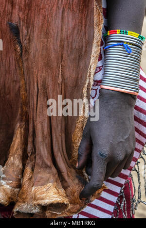 Close-up of a hand of a woman from the karo tribe, Omo valley, Ethiopia. Stock Photo