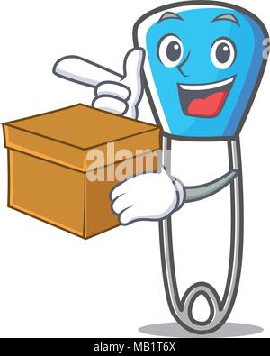 Box safety pin character cartoon Stock Vector