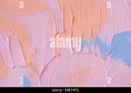 close-up view of abstract pink, orange and blue painting background Stock Photo