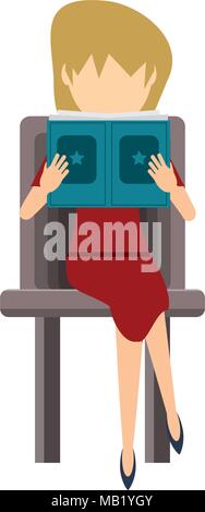 avatar businesswoman reading a book over white background, colorful design. vector illustration Stock Vector