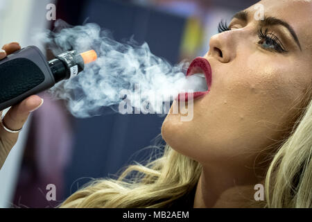 London, UK. 6th April, 2018. Vape Jam UK sees hundreds of vaping  enthusiasts and electronic cigarette businesses attend the fourth  instalment of Vape Jam convention at ExCeL London.  Guy Corbishley/Alamy  Live News Stock Photo - Alamy